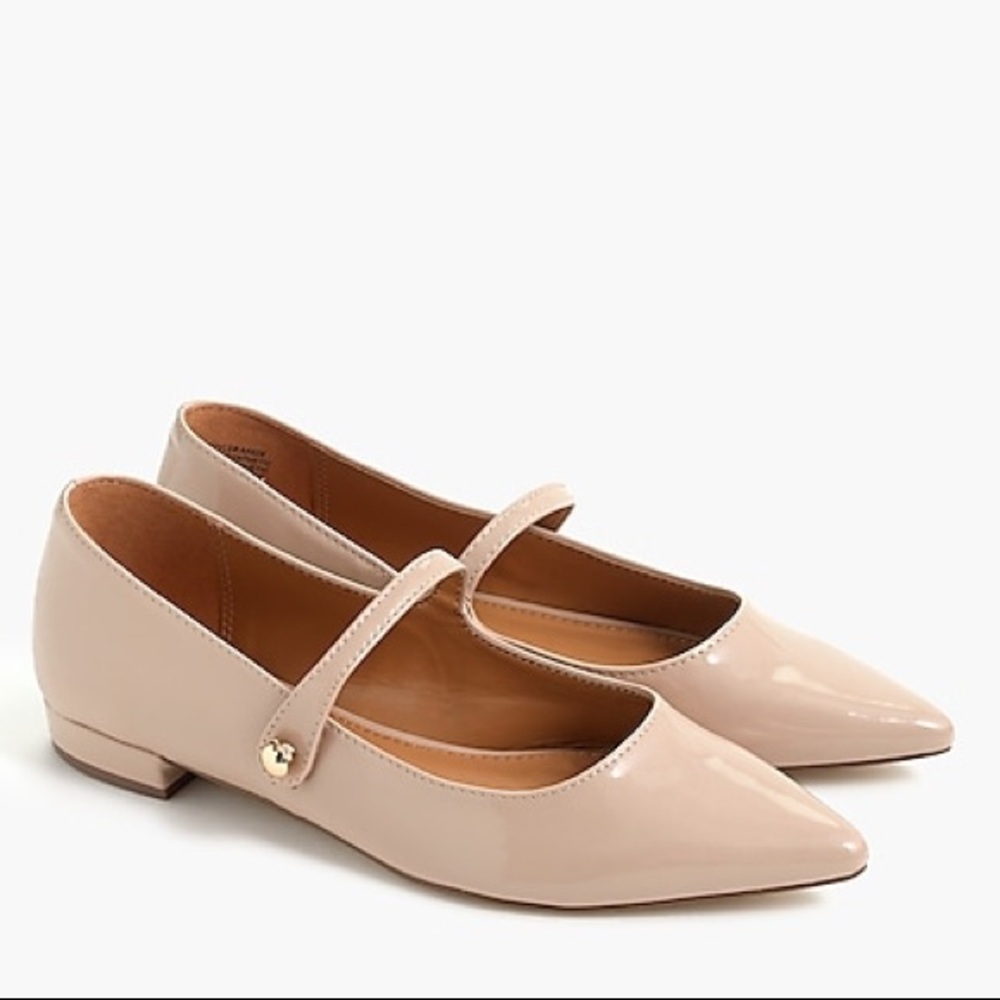 J.CREW MARY JANE POINTY TOE PATENT NUDE FLAT 8 NWT